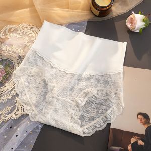 Womens highwaisted antibacterial cotton lace underwear with tummytucking feature