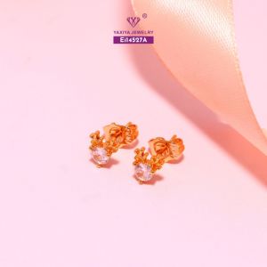 Yaxiya Anting Tusuk Wanita Solitaire Perhiasan Lapis Emas 18K 023