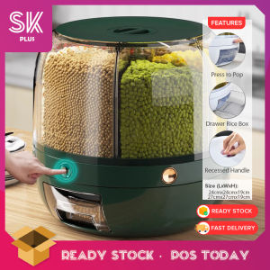SKPLUS 6 Grid Rotating Rice Dispenser Storage Bucket And Grian Container Bekas Simpan Beras - Fulfilled by SANCY