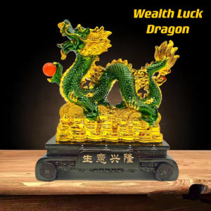 JASOMGO123 2024 Feng Shui Dragon on Money Coins Figurine Statue Lucky Fortune for Home Office Décor and Gift