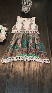 เดรสเด็ก เดรส  ชุดเด็ก สไตล์โบฮีเมี่ยน สำหรับเด็ก 3-9 ขวบ อก28 เอวยางยืด ยืดได้18-30 ยาว26นิ้ว คอกลม ชายแต่งพู่ ทำจากผ้าสปัน พร้อมส่งจากไทย