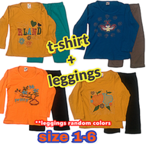 Lengan Panjang Kanak-Kanak Perempuan Girls Long Sleeve Embroidery T-Shirt Set Seluar Leggings T-Shirt Bersulam
