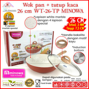 Minowa Wok Pan Dalam White Marble + tutup kaca Rosela 24cm WT-24 TP