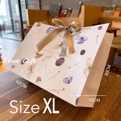 5pcs Premium Elegant Floral Pattern Gift Bag with Free Gold and Silver Ribbon Handles Luxury Oil Painting Style Paper Bag Perfect for Wedding Souvenirs Cake Boxes Birthdays Corporate Gifts Available in 4 Sizes High Quality Material Durable Stylish Design
