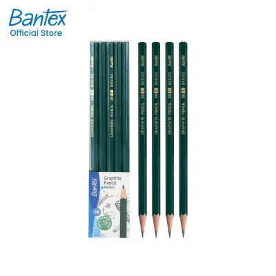 Bantex ดินสอ 2B ดินสอไม้ ด้ามสีเขียว 10แท่ง และสีพาสเทล 12แท่ง ไส้ดำ เขียนลื่น เหลาง่าย Pencils