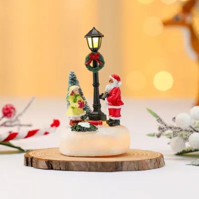 Glowing Christmas Resin Ornament with LED Lights Xmas Tree Tabletop Ornament Xmas Home Decor Gift