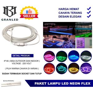 Paket Lampu Neon Flex 220v 1M 2M 3M 4M 5M 5meter (tinggal colok+tutup ) Led Selang Warna Neon Box Outdoor ip65 Huruf DIY 220v Fleksibel strip