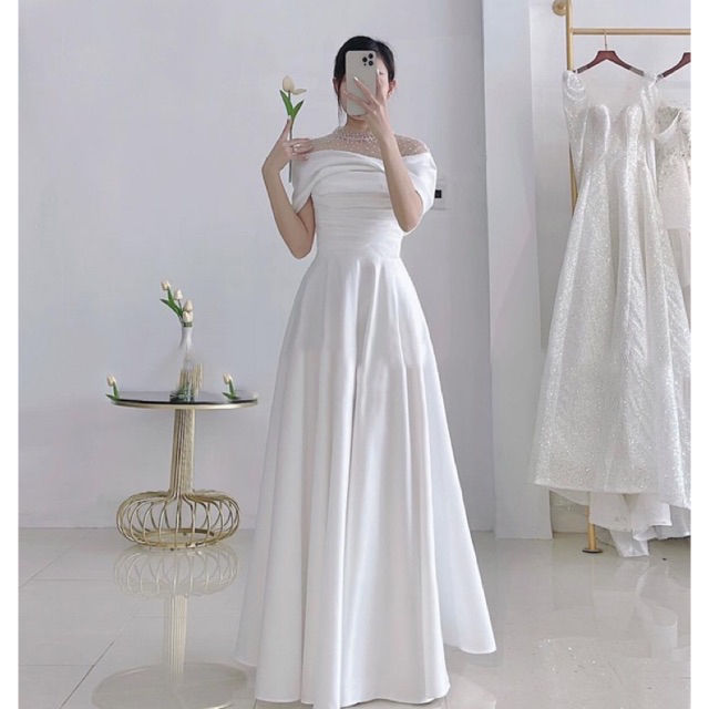 váy cưới đi bàn cô dâu trễ vai | Shopee Việt Nam