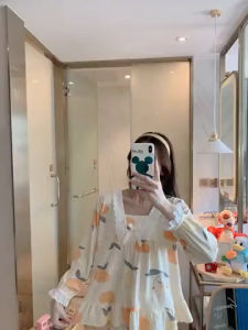 Bộ Ngủ Nữ Mặc Nhà Dài Tay Kẻ Sọc Ren Nơ Siêu Dễ Thương