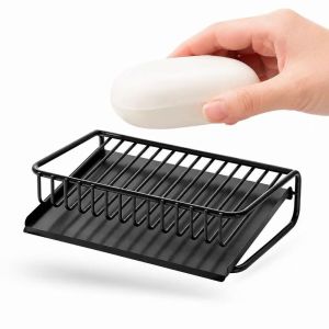 AAVGH Self Draining Soap Dish Open Wire Structure Metal Soap Holder Raised Base Removable Drain Tray Bathroom Sink Organizer