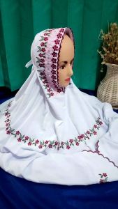 (COD) Mukena Dewasa Terusan/Lajuran Polino Motif Bordir Bunga Kalung Melati Daun Simpel Indah