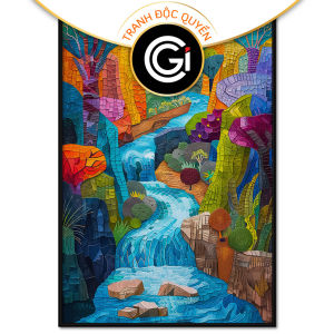Tranh sơn thủy hữu tình phong cảnh dòng suối phong thủy trong khu rừng.Tranh treo tường dán tường.CGI-912
