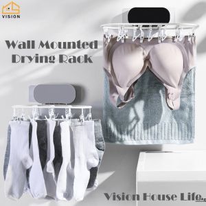 Vision 24 Clips Drying Rack Household Multifunctional Foldable Underwear Socks Rack Balcony Bathroom Punch-Free Storage Rack