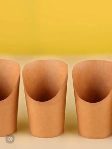 50PCS Kraft Spout Cups Fries Holder Waffle Holder PE Coated Disposable Paper Cup for French Fries