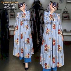 Laika Set Long Tunik  - One Set Wanita Long Tunik Rayon Premium Setelan Wanita Kekinian Celana Kulot