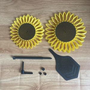 PUZHE ไม่มีความต้านทาน หมุนลมดอกทานตะวัน หมุนได้ พร้อมเสา ของเล่นกังหันลมกลางแจ้ง ดอกไม้พินวีล 3D พิมพ์ นาร์ซิสซัส วินด์มิลล์ ตกแต่งกลางแจ้ง