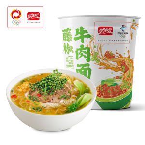 Pan Pan Non-Fried Freeze-Dried Instant Noodles Freeze-Dried Tomato Egg Noodles Freeze-Dried Beef Noodles With Rattan Peppers Instant Instant Noodles To Satisfy Hunger Strong Instant Noodles Bucket Of Instant Noodles盼盼 非油炸藤椒牛肉番茄鸡蛋方便面 运动员款泡面 冻干锁鲜技术