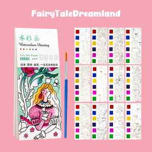 Sweetybayibayi 12 Sheets Portable Gouache DIY Children Cartoon Coloring Book Set Coloring Book Set With Paint Brush