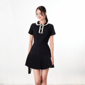 Đầm ngắn dáng A cổ phối ren tiểu thư tay phồng công sở Poise Miều Est.2013