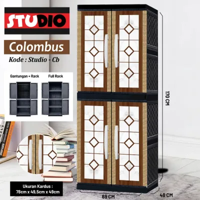 STUDIO - Lemari Pakaian 2 Pintu Jumbo Motif Seni Modern Printing Gantung + Kaca / Tanpa Kaca