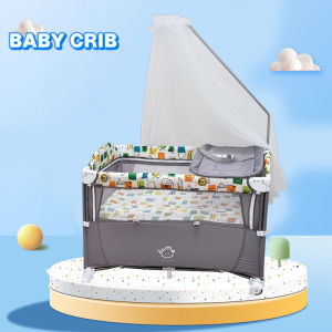 Baby Bedside Sleeper with Bassinet Multifunction Bedside Crib from Newborn to Toddlers U-Shaped Diaper Changer Playard Music Box & Hanging Toys