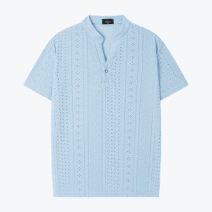 MaleVogue Mens Mandarin Collar Short Sleeve Polo Shirt Casual Summer Hollow Out Top for Men