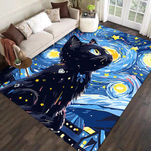 Oil Painting Style Owl Cow Cat Colorful Living Room Carpet Hotel Homestay Decorative Dirt-resistant Wear-resistant Bedroom Bedside Rug Study Room Mat 色彩油画风格客厅地毯 酒店民宿装饰毯 耐脏 耐磨 卧室床边毯书房地毯 FUNIANQI