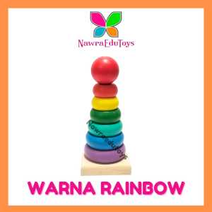 Mainan bayi anak RING SUSUN DONAT kayu rainbow tower wooden kid toys