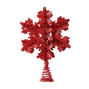 OOG Metal Spring Base Glitter Snowflake Tree Topper Iron Glitter Powder Snowflake Christmas Tree Ornaments Shiny Sparkly Xmas Tree Top Ornament Fit 1.2‑2.4 Meter Christmas Tree