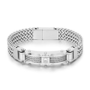 Mens Punk Fashion Double Fishbone Chain Magnetic Bracelet Mens Classic Motorcycle Chain Bracelet Jewelry