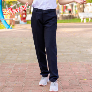 Quần tây nữ 1 nút lưng vừa dáng suông đồng phục đi học màu xanh đen quần nữ sinh cấp 2 3 vải tuyết mưa dày mềm Amazing