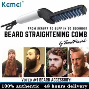 Kemei ผู้ชายเคราที่หนีบผมตรงจัดแต่งทรงผมหวีมัลติฟังก์ชั่ดัดผมตรงเครื่องมือผมไฟฟ้า Styler แปรงสำหรับผู้ชายดัดหวี