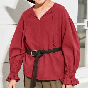 Kids Pirate Cosplay Shirt Top Halloween Medieval Costume Child Viking Knight Costume Boys Lace Up Renaissance T-shirt and Belt