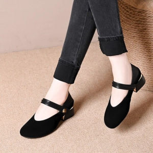 Free Shipping Soft-Soled Comfortable Chunky-Heeled WomenS Shoes 2026 Autumn New Collection Single-Strap Shallow-Toe Flats Versatile Work Shoes For Moms
