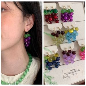 AZDH ต่างหูโบฮีเมียน ต่างหูห้อยผลไม้ น่ารัก แบบเกาหลี ต่างหูลูกปัด สร้างสรรค์ โลหะผสม ต่างหูองุ่น ฤดูร้อน