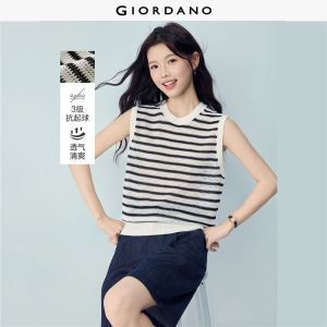Giordano Beau Monde Women Openwork striped knit vest Free Shipping 13356257