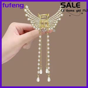 fufeng Exquisite Rhinestone Butterfly Fringe Hair Claw Clips Korean New Ponytail Braid Hairpin Girl Crab Metal Headdress Gift