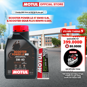 Combo Dầu nhớt xe tay ga Motul Scooter Power LE 4T 5W40 0.8L và Dầu hộp số xe tay ga SCOOTER GEAR PLUS 80W90 0.120L