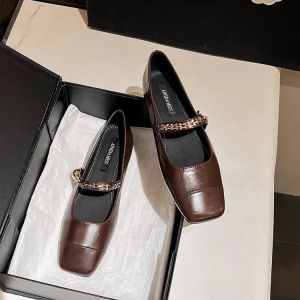 Square Toe Womens New Spring And Autumn French Flat Shoes Leather Shoes Mary Jane Womens Shoes