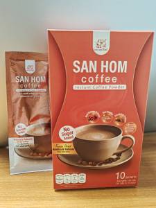 แสนหอม กาแฟ 3 in 1 ชนิดฟรีชดราย  โรบัสต้าและอราบิก้า ไม่มีส่วนผสมของน้ำตาล พร้อมโครเมี่ยมอะมิโนแอซิดคีเลต แอลคาร์นิทีน สารสกัดจากส้มแดง และซินนาม่อน