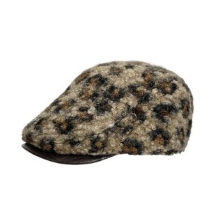 LEKGAVD Adjustable Lamb Wool Berets Hat Pu Leather Brim Keep Warm Leopard Print Berets Retro Y2k Women Newsboy Caps Female