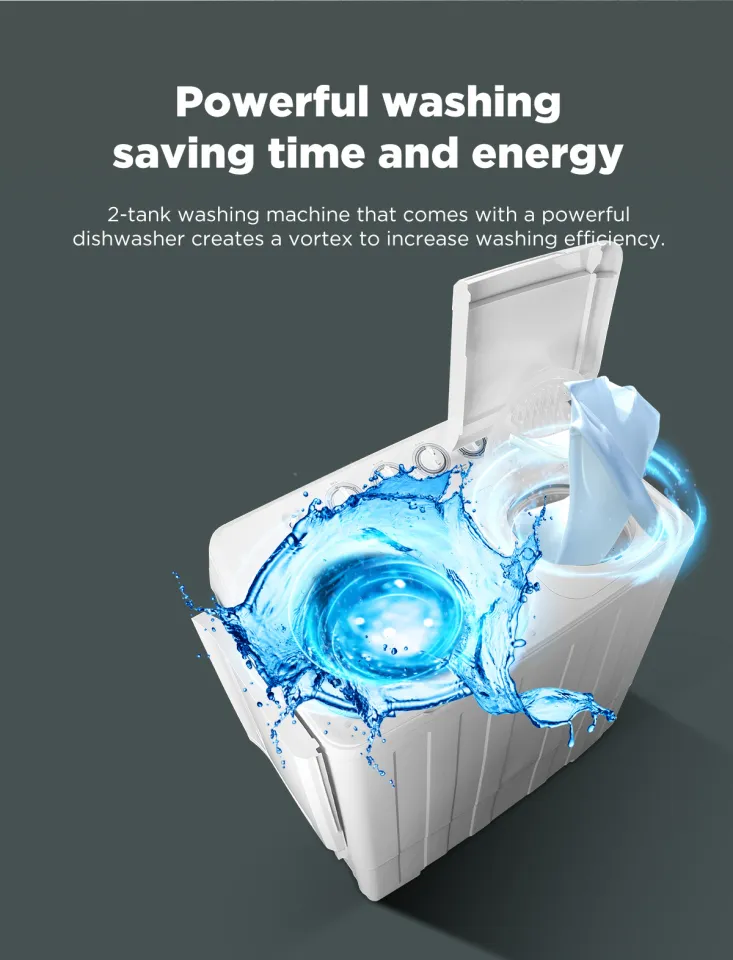 TCL KG Twin Tub Washing Machine TWT-60Z1, Powerful Washing, Powerful  Rinse, Magic Filter, Super Dry