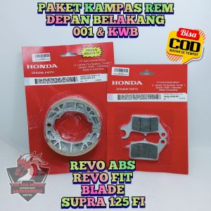 PAKET KAMPAS REM DEPAN BELAKANG 001 & KWB 100% KUALITAS ASLI ORIGINAL HONDA UNTUK MOTOR REVO ABS REVO FIT BLADE SUPRA 125 FI