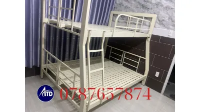 Giường Tầng Thông Minh 2 Tầng - Giường Ngủ Sinh Viên Khung Sắt Bền Chắc Chắn - Giường Tầng Sắt Hộp 4x8