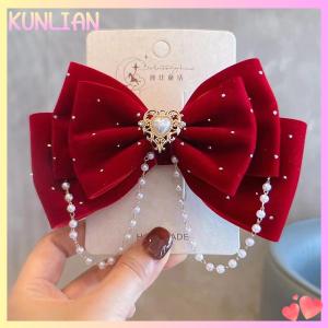 [KUNLIAN] Bow Girl Headwear Mesh Velvet Hair Clip Party Girl Dance Hair Accessory Hair Clip Red Cute Little Girl Hair Accessories