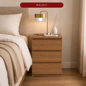 Woodteq Minimalist Bedside table for bedroom Light Wood Finish Modern Bedside drawer cabinet made with Melamine MDF