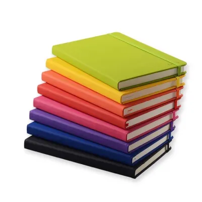 Stationery 25K Moleskin Rubber Diary Strap Notebook w/ String Lock - Colorful stack of notebooks with elastic strap closure and string lock mechanism.