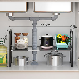Mainland Rak Panci Bawah Wastafel Rak Kolong Kitchen Set Rak Penyimpanan Dapur Serbaguna Rak Bawah Sinki Stainless Steel yang Dapat Diperluas HRM160