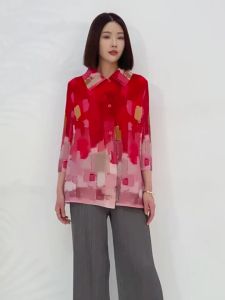 40646 One Size (45-75kg) Peplum Top WomenS Loose Plus Size Lapels Loose Slimming And All-Matching Breasted Shirt