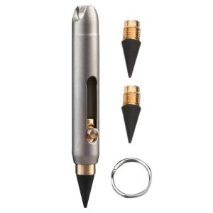 SWEET LORD Titanium Alloy Mini Eternal Pen 2 Replacement Pen Tips Light Weight Portable Emergency Writer Convenient Reusable Pocket Everlasting Pencil Camping